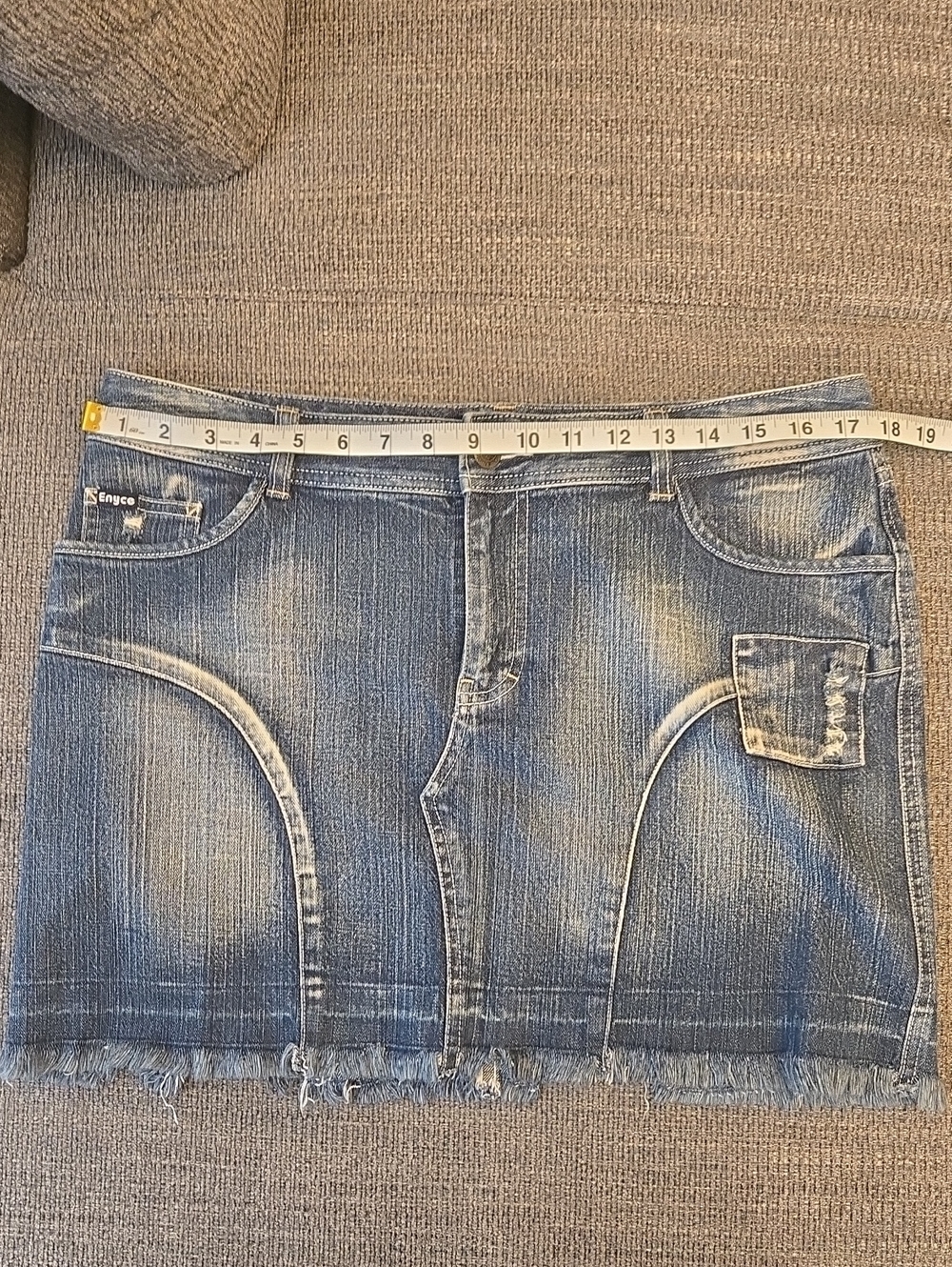 Vintage Lady Enyce Y2K Denim Mini Skirt Frayed Raw Hem Distressed Juniors Size 9 - Picture 6 of 7